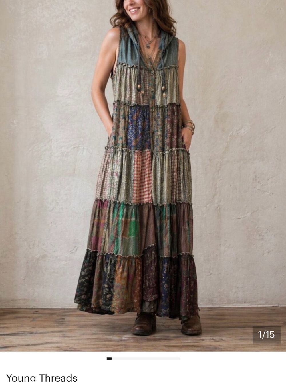Boho Patchwork Maxi Dress in Mixed Earth Tones